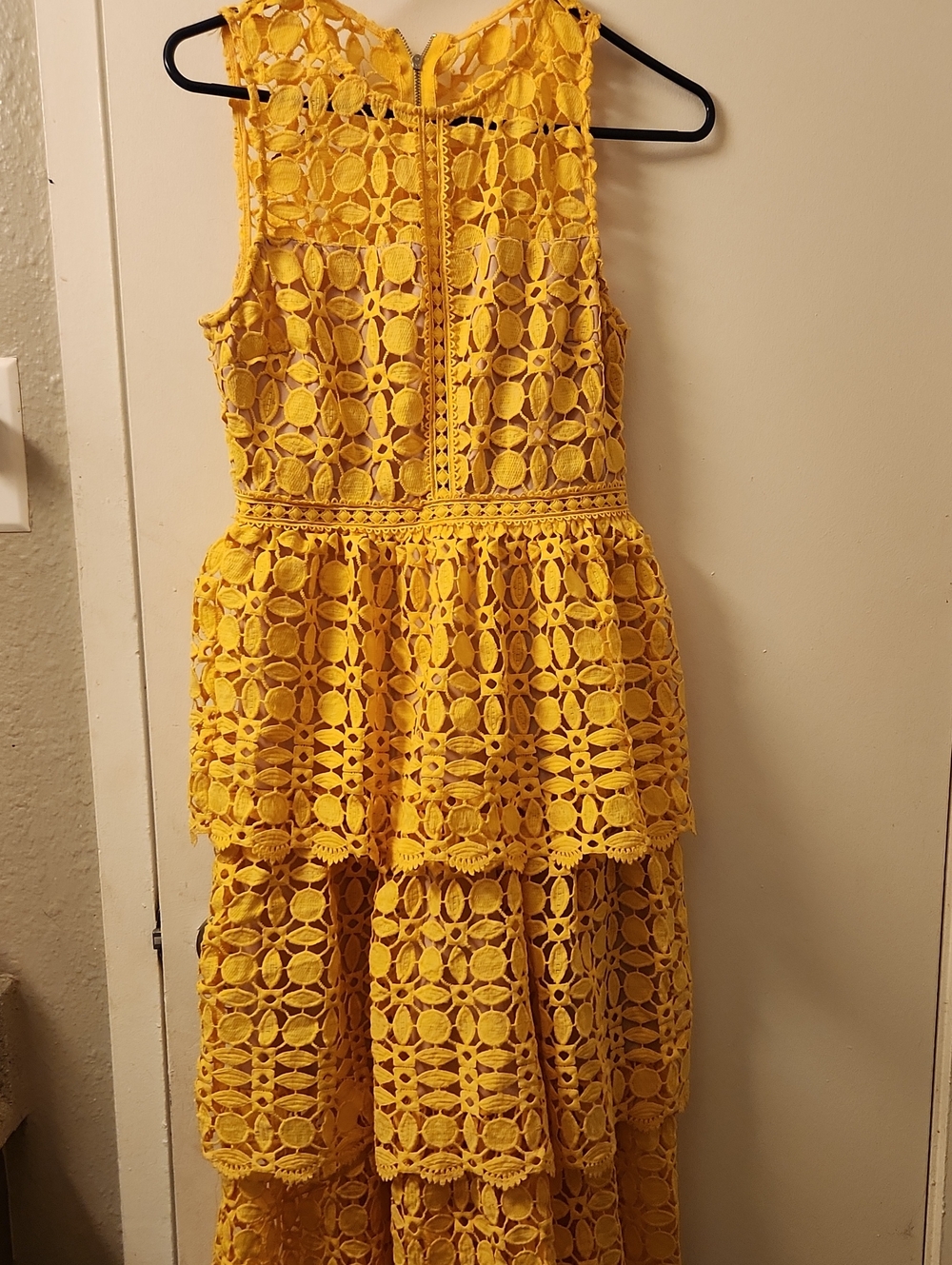 Lulus Yellow Lace Tiered Dress - S